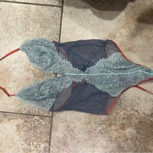 Victoria's Secret Blue and Red Sheer Bodysuit